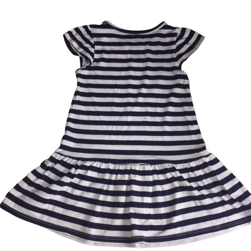 Navy Blue Striped Heart Short Sleeve Dress Size 4T
